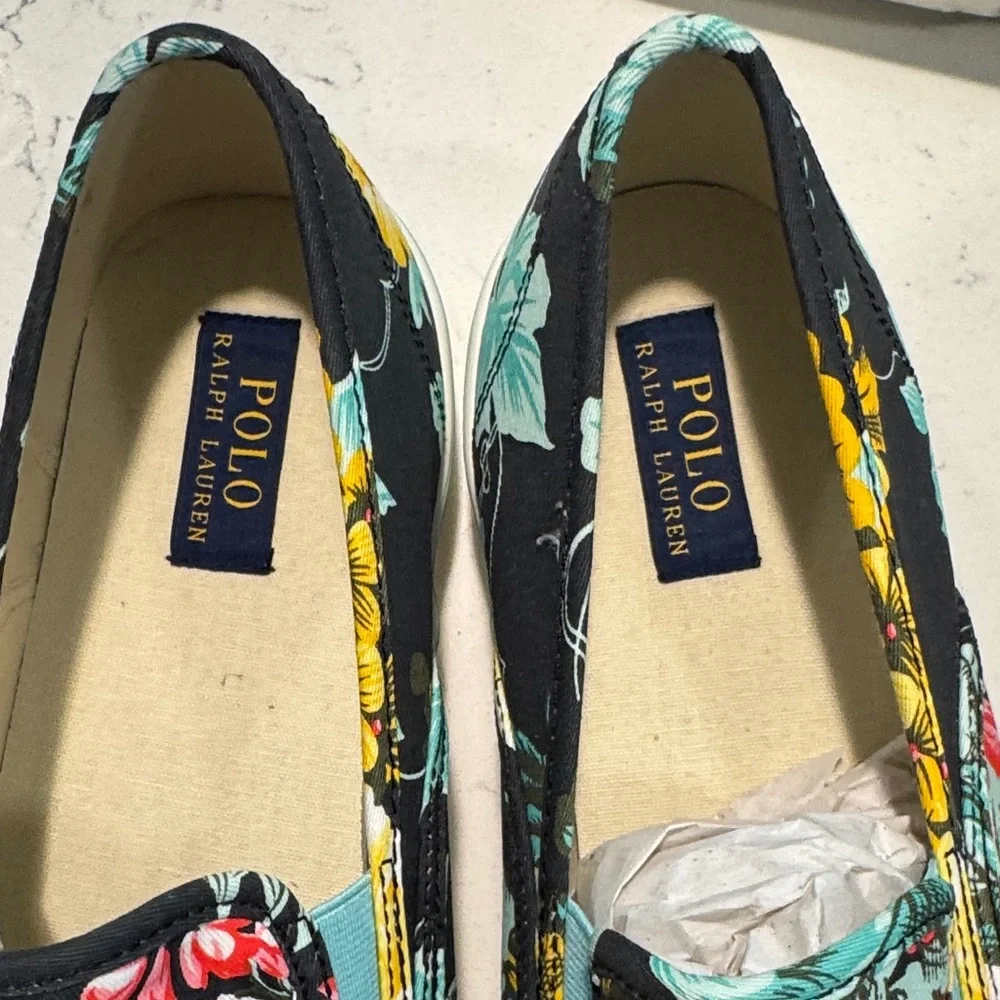 Polo Ralph Lauren Floral Slip-On Sneakers in Black Multicolor